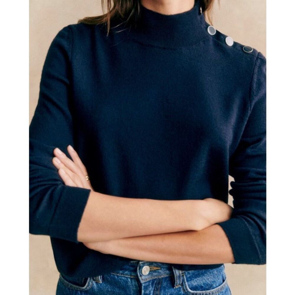 Sézane Jacob Jumper Women Sweater S Navy Blue Merino Wool Quiet Luxury